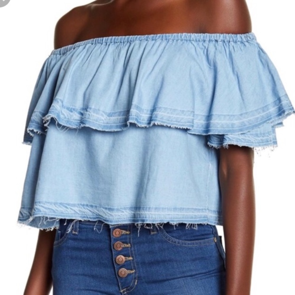 NWOT Pistola Chambray Off The Shoulder Shirt Small